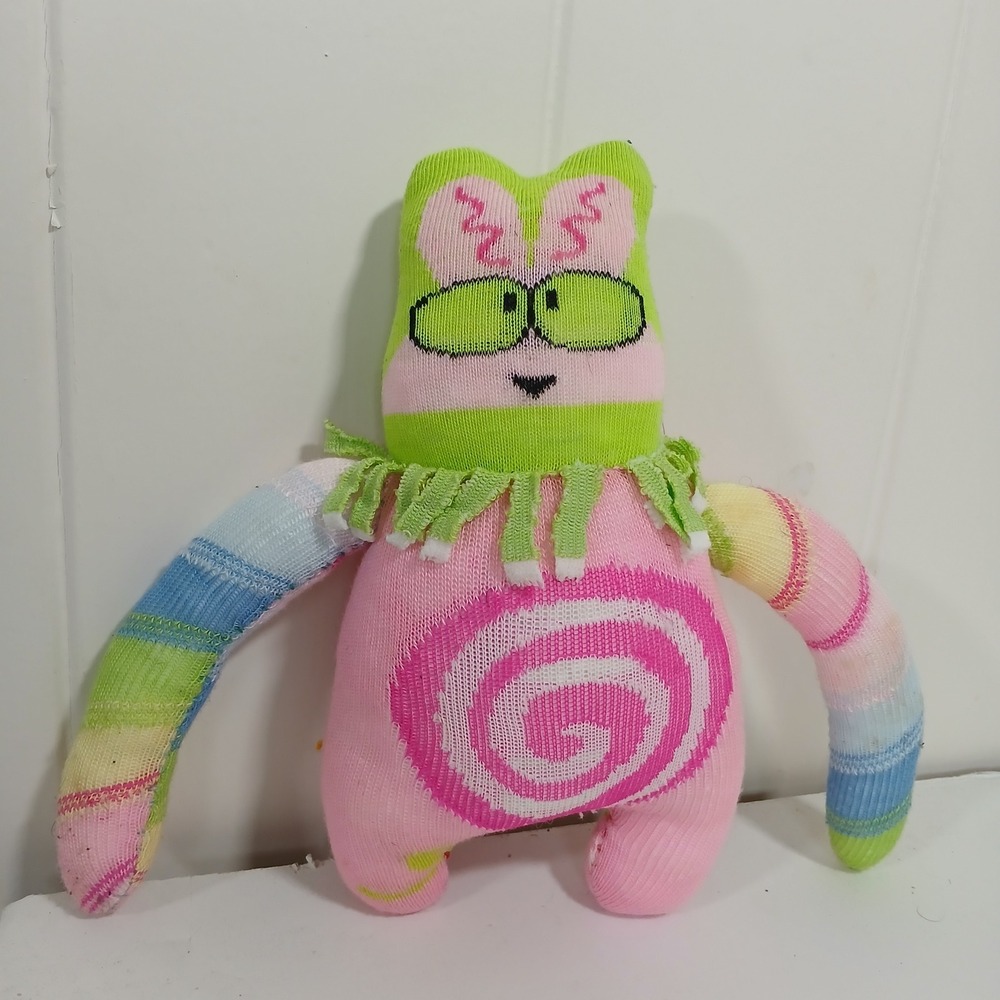 Handmade Sock Monster Plush Toy‎ Unisex OS Pink Green Swirl Striped Arms Quirky